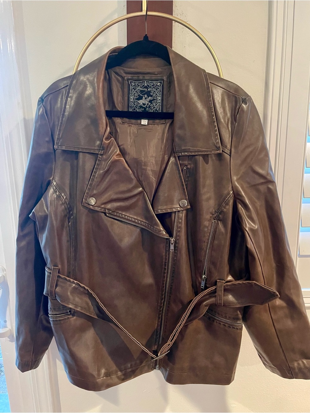 Beverly Hills Polo Club Chocolate Brown Faux Leather Moto Jacket